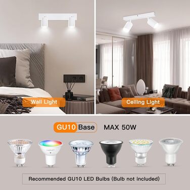 Світильник стельовий Ketom GU10 LED, поворотний спот, білий, на 2 лампи (комплект 4 шт)