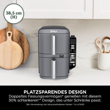 Вертикальна аерофритюрниця Ninja Double Stack XL Air Fryer 9,5 л з цифровим термометром, 6 функцій приготування, 2 рівні, сіра SL451EU