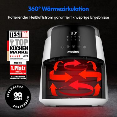 Аерофритюрниця MEDION P40 L 4,7 л, 1500 Вт, біла, антипригарне покриття, таймер, до 200°C, для приготування без олії
