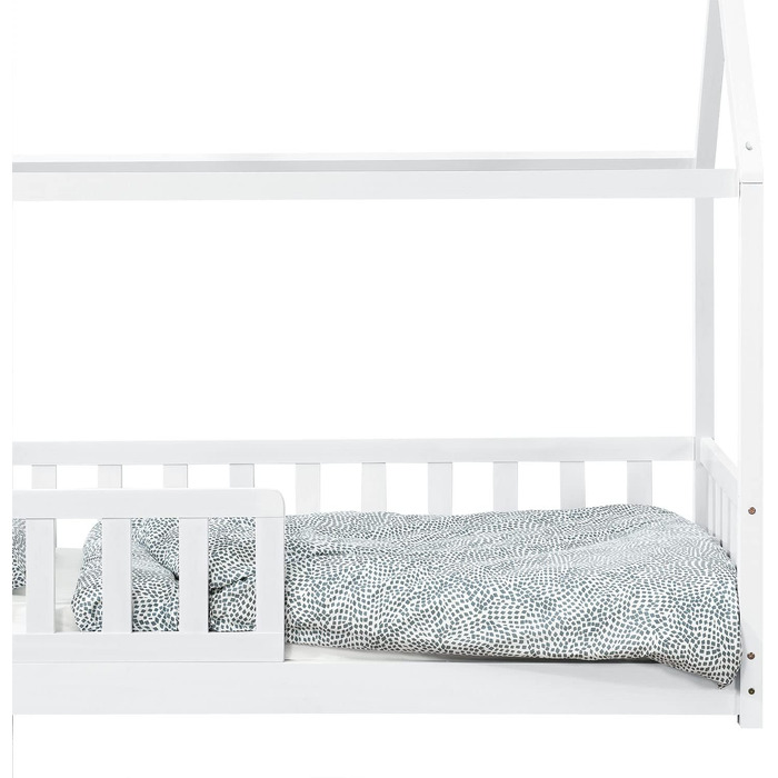Дитяче ліжко Juskys Marli 80x160 см з бортиком, ламельною основою та дахом, будиночок з масиву дерева, біле