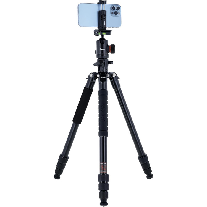 Алюмінієвий штатив Rollei C5i Makro Pro, 3D-головка, монопод, тримач для смартфона, швидкознімна платформа, чорний, 90° обертання стійки