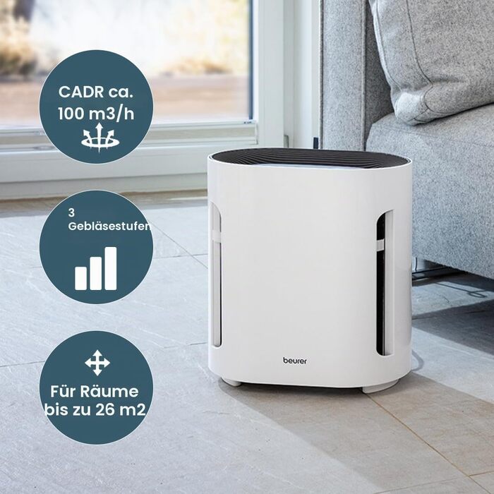Очищувач повітря Beurer LR 210 з HEPA-фільтром H13 для кімнат до 26 м², нічний режим та таймер, білий