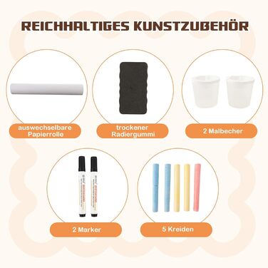 Дитячий мольберт 6 в 1 COSTWAY: дерев'яна дошка з двосторонньою крейдяною дошкою, маркерною дошкою та рулоном паперу, регульована по висоті з лавкою та полицями, коричневий, для дітей від 3 років