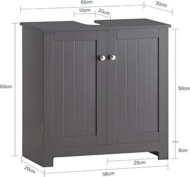 Тумба під умивальник SoBuy BZR18-DG, темно-сіра, 60x60x30 см, шафа для ванної, меблі для ванної кімнати