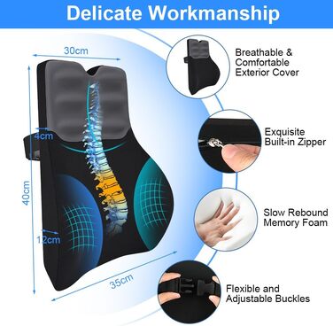 Подушка для спини з піни Memory Foam Schaum: ергономічна підтримка попереку для офісного крісла, автокрісла та робочого столу, чорно-сіра