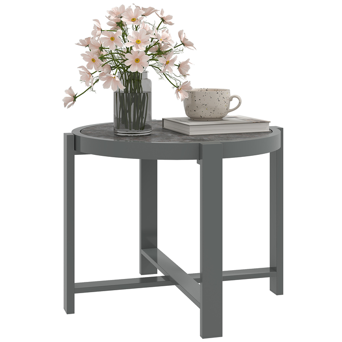 Outsunny Side Table Садовий стіл Круглий стійкий до погодних умов алюмінієвий балконний стіл з мармуровим виглядом Кемпінговий стіл Журнальний столик для вітальні Офіс Відкритий Внутрішній Сірий