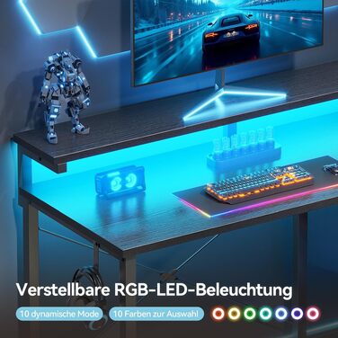 Ігровий стіл Coleshome з LED підсвіткою, чорний 100x45x74.5 см: стіл для комп'ютера, офісу, геймінгу з висувною шухлядою та підставкою для монітора
