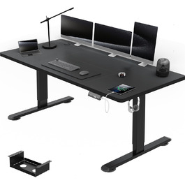Електричний стіл Airfish 160x80 см, регульований по висоті, з USB-роз'ємом і кабель-органайзером, комп'ютерний та офісний стіл, чорний, з нагадуванням про сидячу роботу