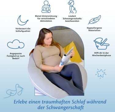 Подушка для вагітних Ella J-подібна, ортопедична, для сну на боці, U-подібна, для годування, знімний чохол з бавовни, сіра, 155x80 см