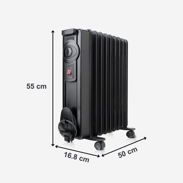 Масляний радіатор BLACK+DECKER BXRA1500E, 1500 Вт, 6 секцій, 2 рівні потужності, чорний
