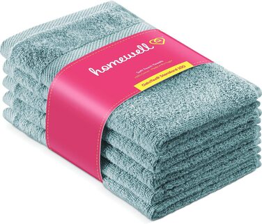 Набір рушників Homewell – м’які та поглинаючі, 100% бавовна, Oeko-Tex 100, 5 гостьових рушників 30x50 см, бірюзові