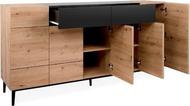 Комод Newfurn чорний дикий дуб, вінтажний індустріальний стиль, 180x90x42 см, для вітальні, спальні, передпокою, їдальні