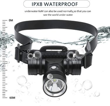 Дайвінг лобовий ліхтар LUXJUMPER 5000 Лм, USB, підводний, IPX8, 60 м, 3 режими, акумулятори 18650, зарядка