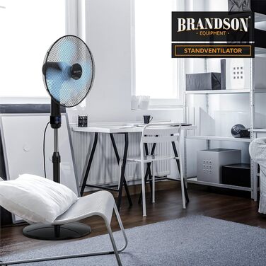 Вентилятор підлоговий Brandson 50 Вт, 40 см, з пультом, 3 швидкості, поворот 80°, регульована висота та кут нахилу 30°