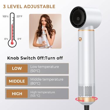 MogaWave Air Styler Pro 6 в 1: Фен-щітка, стайлер для волосся 1000W (білий)