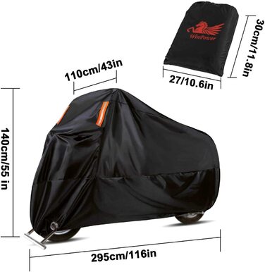 Чохол для мотоцикла WinPower 4XL, водонепроникний, вітростійкий, 210D, для вулиці, 295x110x140 см