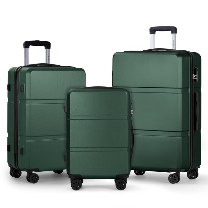 Набір валіз для подорожей XL Trolley (3 шт: M, L, XL), твердий корпус, 4 колеса 360°, кодовий замок, темно-зелений