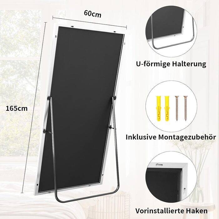 Дзеркало підлогове велике BEAUTYPEAK 76x180 см, повнорозмірне, настінне/підлогове, білий. Для спальні, вітальні, гардеробної.