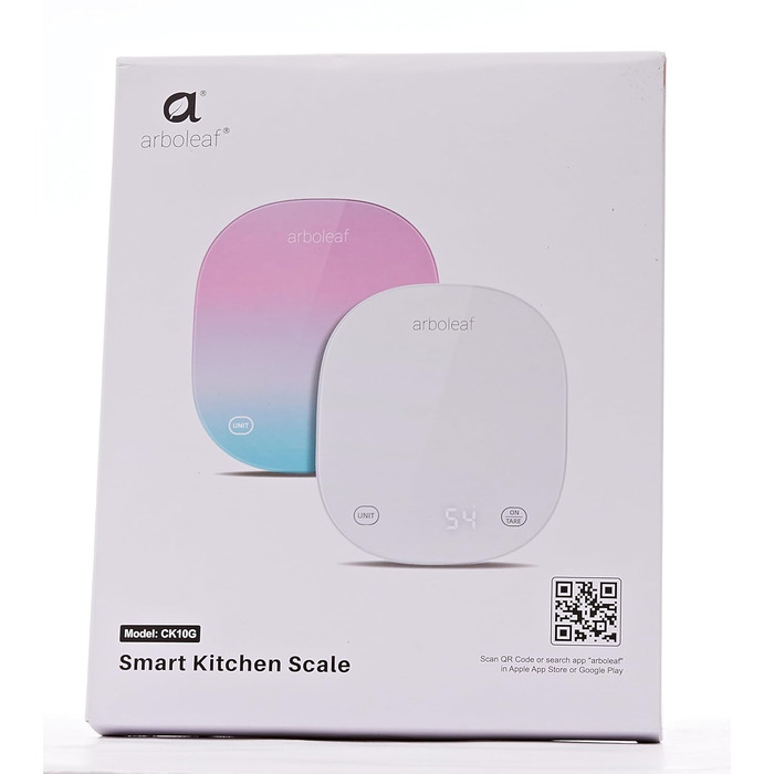 Цифрова кухонна вага Arboleaf 10 кг з додатком, підрахунком калорій, USB-зарядкою, Bluetooth, LED-дисплеєм, точність 0,5 г, із загартованого скла (кольорова)