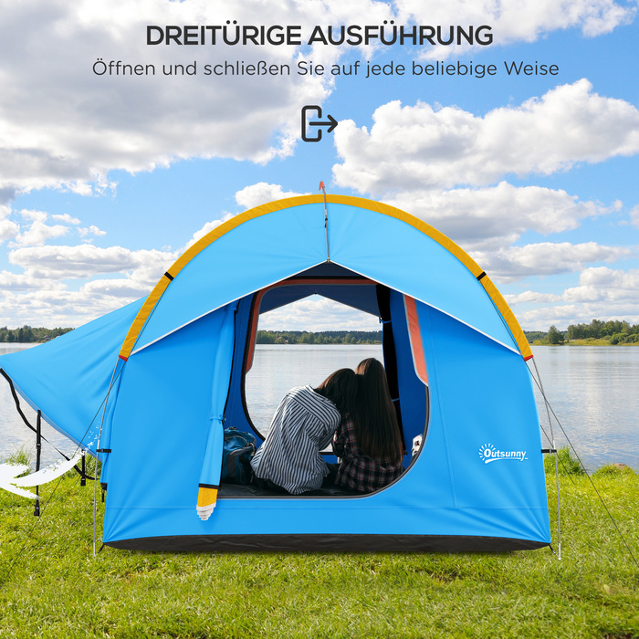 Outsunny Rear Tent Автомобільний намет на 6 осіб, купольний намет з 3 дверима, вікно, задні двері Намет для каравану, позашляховик, поліестер, синій