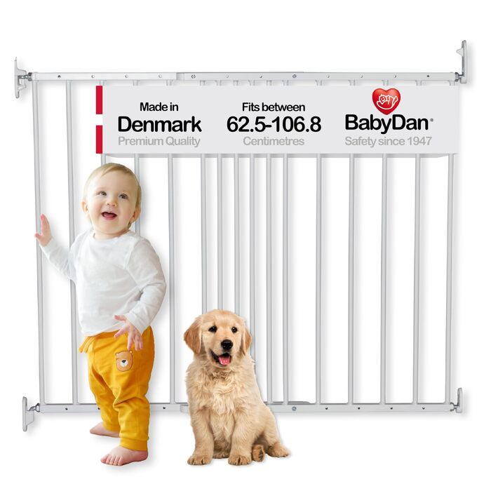 Захисний бар'єр BabyDan Copenhagen 62,5-106,8 см, білий - Розширювані сходи для безпеки дітей та домашніх тварин, Данія
