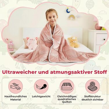 Обважнююча ковдра SLEEP COMFY для зняття стресу та тривожності, 2.4 кг, гіпоалергенні скляні кульки, бавовна Oeko-TEX, рожева, 100 x 150 см