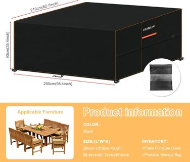 Чохол для садових меблів водонепроникний 250x210x90 см, Oxford 420D, захист від негоди для столів, стільців, диванів, ротангових меблів