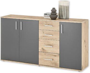 Сучасна сіра комода BC 1040 з шухлядами, декор дуб вікінг, 160x84x35 см, з великим простором для зберігання