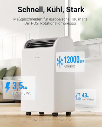 Мобільний кондиціонер 9000 BTU з відвідною трубою для кімнат до 33 м² - R290 (сіро-білий)