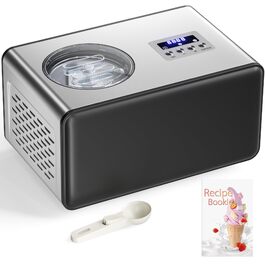 Морожениця з компресором 2л, нержавіюча сталь 150W, самоохолоджувана, зі знімним контейнером та лопаткою для морозива