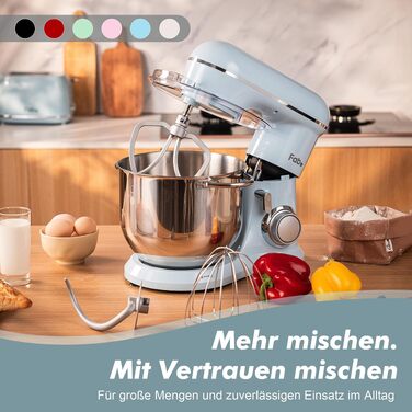 Кухонна машина Kitchen in the box Fab-Serie, потужний планетарний міксер 2000 Вт, чаша 8 л, 10 швидкостей, з вінчиком, гаком та мішалкою, синій
