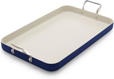 GreenPan сковорода-гриль з подвійним дном, 45.7 x 27.9 см, керамічне покриття, антипригарна, без PFAS, нержавіючі ручки, для плити, посудомийна машина, духовка та гриль, блакитний колір Oxford