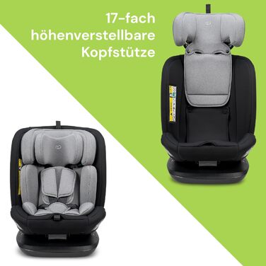 Дитяче автокрісло Booboo Safety Lissabon i-Size, обертове, 40-150 см, Reboarder з Isofix, чорний-сірий