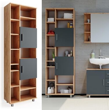 Шафа для ванної Vicco Ilias, дуб/антрацит, 60x190 см, Goldkraft Eiche