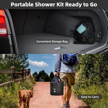 Портативний кемпінговий душ Mytrix 2024: акумуляторний насос 6000mAh з дисплеєм, набором насадок та складаним відром на 19л (синій)