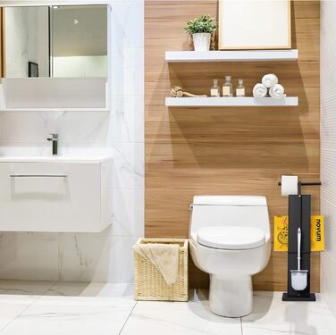 WC гарнітур Relaxdays з туалетною щіткою, тримачем для рулону та газет, металевий, чорний, 70x25,5x20 см, розмір L