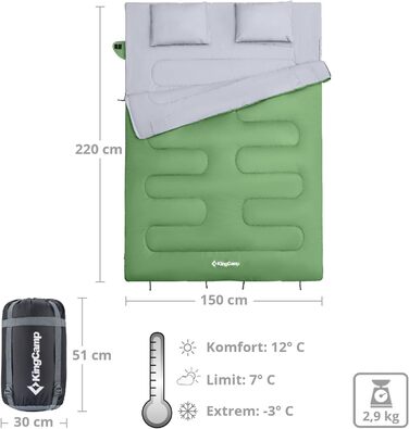 Двомісний спальний мішок KingCamp Oxygen 250 XL, до -3°C, довгий, для кемпінгу