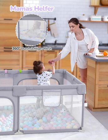 Манеж Dripex для дітей 120x180 см, сірий, з дихаючою сіткою, дитячий ігровий манеж із міцної тканини Оксфорд, безпечний дитячий простір