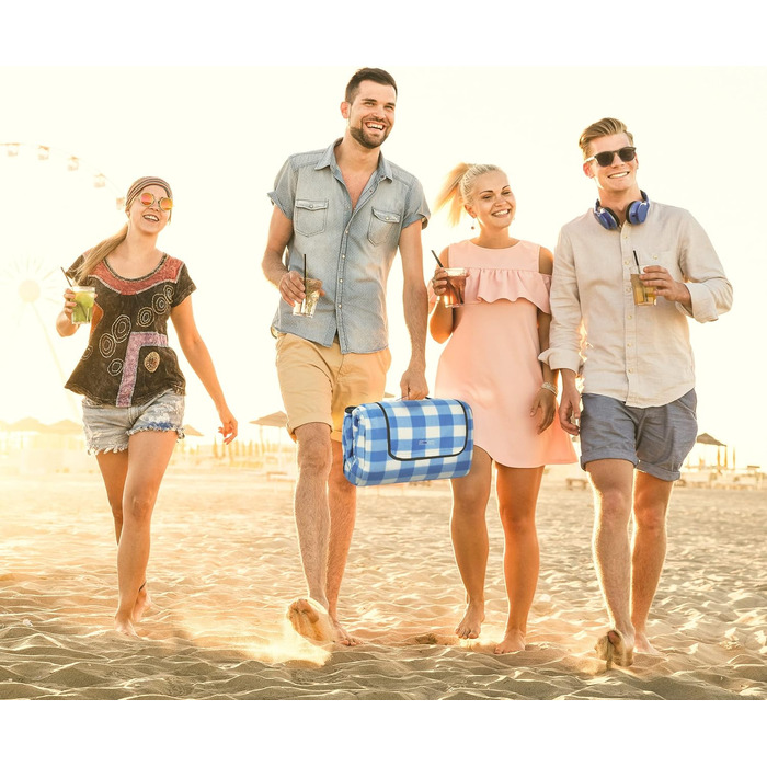 Пікнікова ковдра Relaxdays XXL 200x300 см, водонепроникна, утеплена, флісова, синьо-біла, з ручкою для перенесення