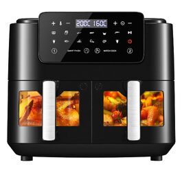 Аерофритюрниця LLIVEKIT 9L з двома камерами (4.5L+4.5L) та вікном перегляду, мультипіч 9-в-1 з сенсорним керуванням та таймером, чорна