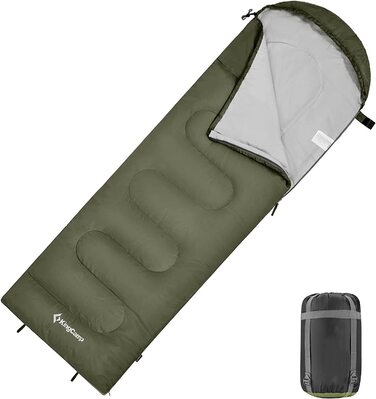 KingCamp спальний мішок 3-4 сезони, оливковий, 220×75 см, легкий, теплий, для дорослих і дітей, для кемпінгу та подорожей, праний, L-блискавка