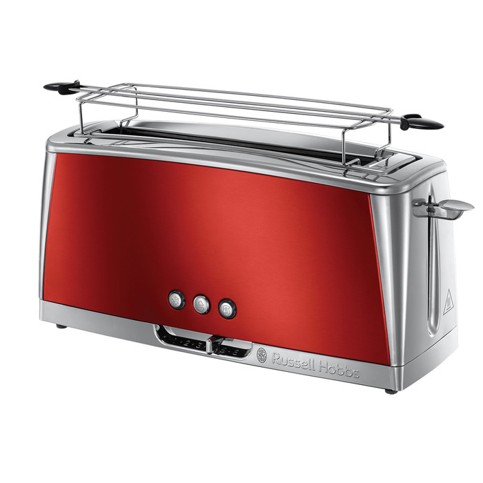 Тостер Russell Hobbs Luna Edelstahl Red для 2 скибок хліба з широким прорізом, з підставкою для булочок, 6 режимів підсмажування, розморожування та підігрів - 23250-56