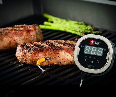 Weber iGrill 2 — розумний Bluetooth термометр для м'яса з 4 підключеннями, магнітним кріпленням, контроль через додаток та дисплей, чорний, 3.2 x 10.8 x 5.0 см, для гриля