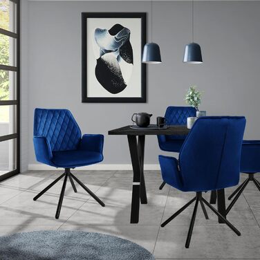 Крісла для їдальні ML-Design, комплект з 4 шт., темно-синій, з м'якою оббивкою з велюру, поворотні, з металевими ніжками, ергономічні