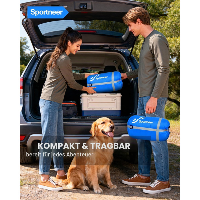 Спальний мішок Sportneer Outdoor (ковдра-спальник) 220×85 см, синій, температурний режим +10...+26 °C, з отворами для рук, 1.5 кг