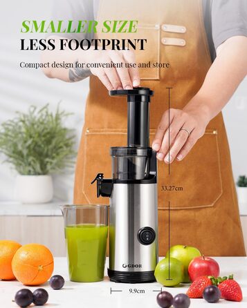 Соковитискач GDOR компактний, потужний Slow Juicer для овочів і фруктів, 600 мл, тиха робота, легке очищення, BPA Free, щітка в комплекті, висока віддача соку