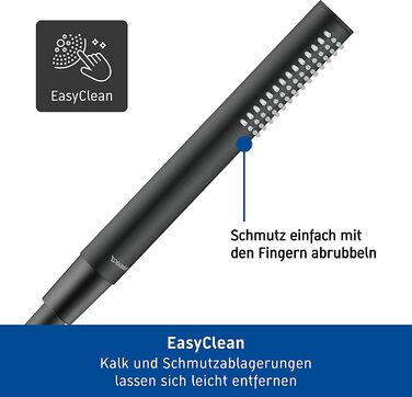 Універсальна ручна душова лійка Duravit, кругла, чорний мат, режим Rain, силіконові насадки для легкого очищення