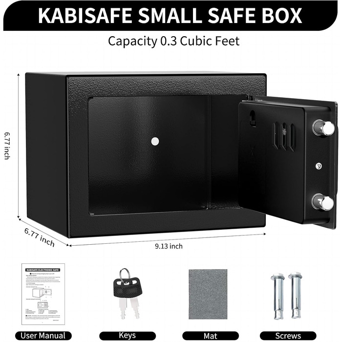 Цифровий міні-сейф Safe Tresor на 6,8 л, чорний: компактний домашній сейф для офісу та шафи з електронним замком та 2 ключами, 23 x 17 x 17 см