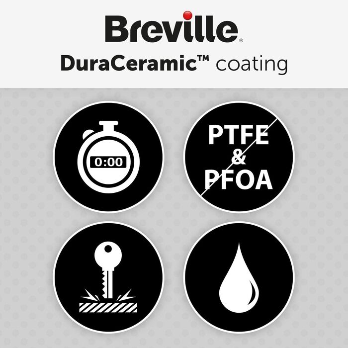 Вафельниця Breville DuraCeramic з антипригарним покриттям, легке очищення, глибокі знімні пластини, сірий/сріблястий [VST072X]