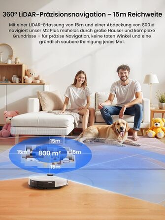 Робот-пилосос LEFANT M2 Plus з функцією миття підлоги, 6000Pa, LiDAR-навігація, самоочищення, ідеальний для видалення шерсті тварин, білий